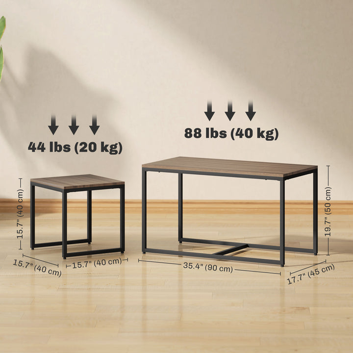 HOMCOM Nesting Coffee Table Set of 3, Modern End Tables with Black Metal Frame for Living Room Home Furniture, Natural