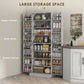 HOMCOM 65" Kitchen Cabinet, Kitchen Pantry Cabinet with 4 Doors and 16 Door Shelves for Dining Room, Grey