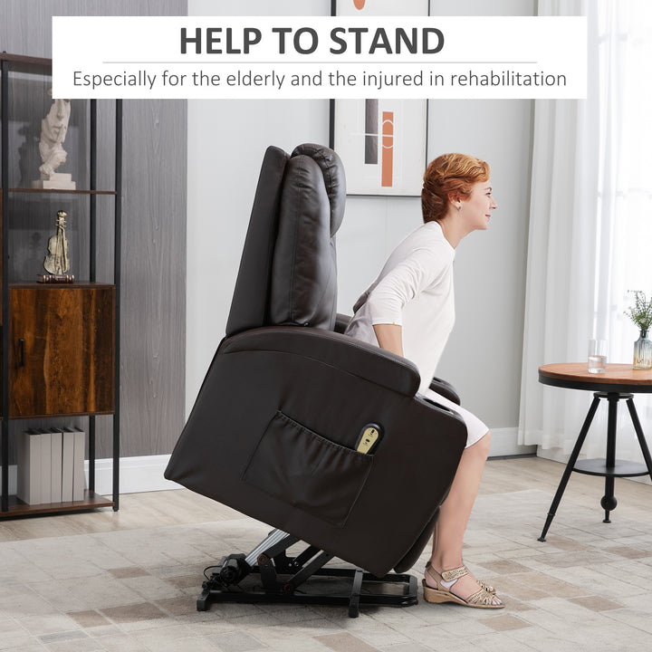 HOMCOM Power Lift Recliner Chair for Elderly, PU Leather Lift Chair with Footrest, Remote Control, Side Pockets and Cup Holders, Reclining Sofa for Living Room, Black