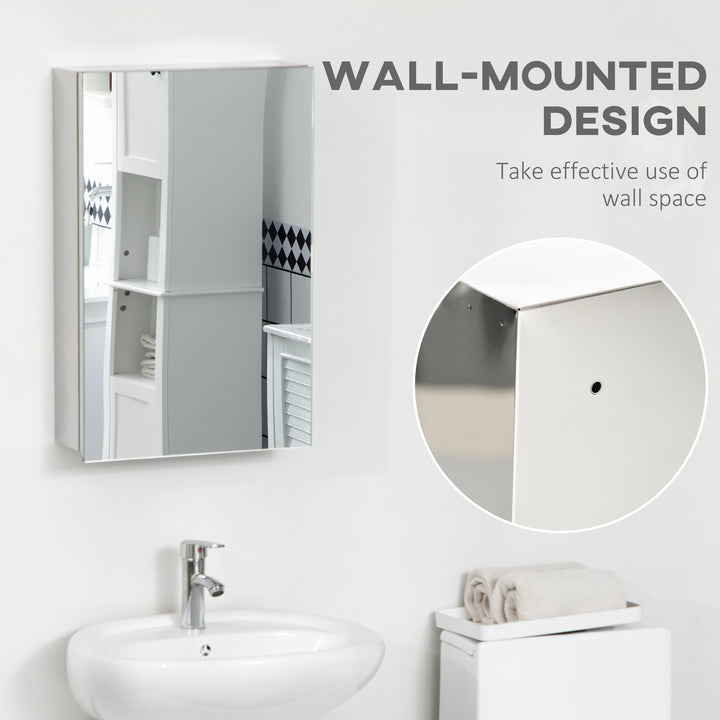 kleankin Wall Mounted Bathroom Medicine Cabinet Mirrored Cabinet with Hinged Door 3-Tier Storage Shelves Silver