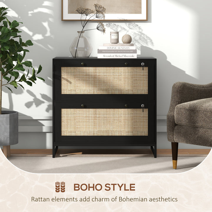 Vinsetto 2-Drawer Filing Cabinet with Lock, Rattan File Cabinet with Adjustable Hanging Bar, Natural