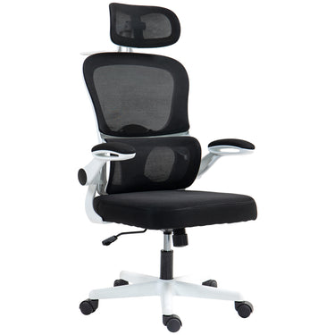 HOMCOM Mesh Office Chair, Ergonomic Desk Chair with Flip-up Armrest, Rotatable Headrest, Adjustable Lumbar Support, Black