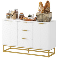 HOMCOM 47" Sideboard Buffet Cabinet with Storage, Contemporary Buffet Cabinet with Adjustable Shelves and Metal Legs, Kitchen Storage Cabinet with Elevated Base, White