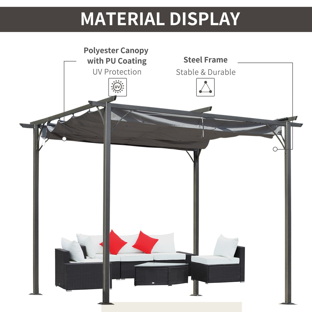 Outsunny 10' x 10' Outdoor Retractable Pergola Canopy, Metal Patio Shade Shelter for Backyard, Porch Party, Garden, Grill Gazebo, Grey