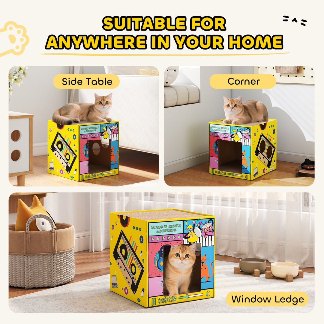 PawHut 2 in 1 Cardboard Cat House, Cat Scratcher for Indoor Cats with Scratching Board & Catnip