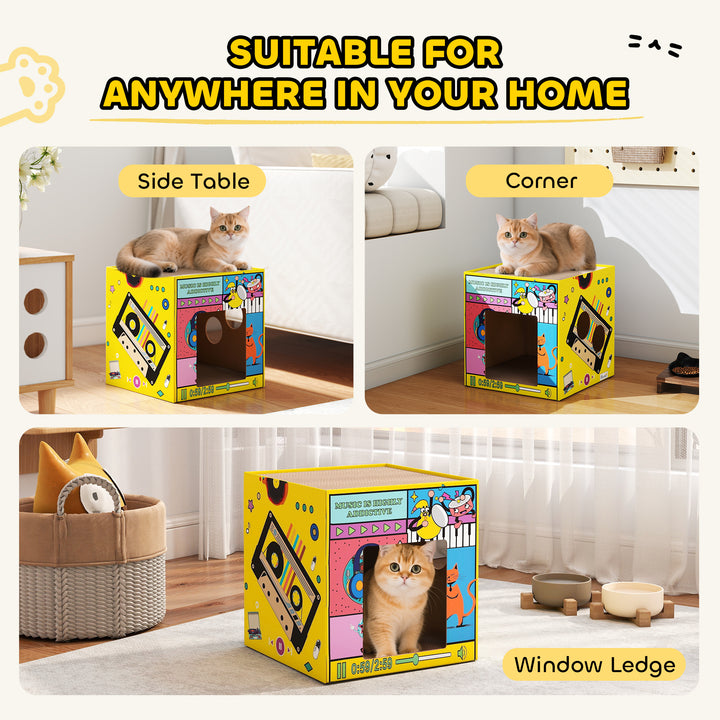 PawHut 2 in 1 Cardboard Cat House, Cat Scratcher for Indoor Cats with Scratching Board & Catnip