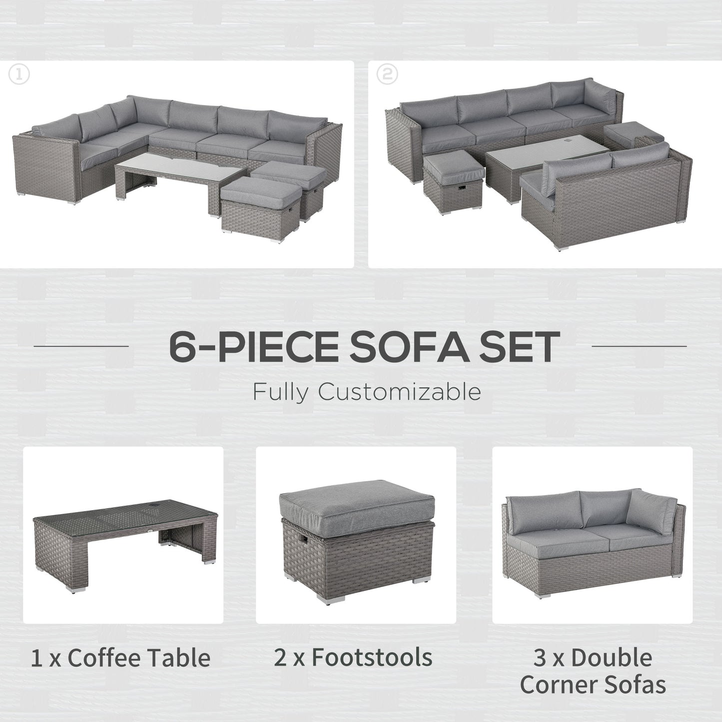 Outsunny 6 PCs Rattan Corner Sofa Set Outdoor Conservatory Furniture Grey