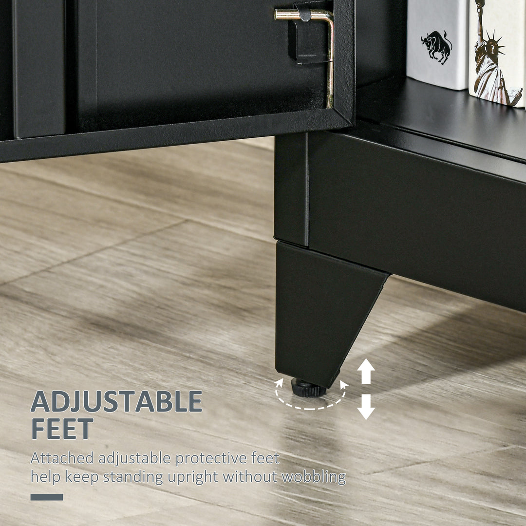 HOMCOM Metal Storage Cabinet, Industrial Sideboard Buffet Cabinet with 2 Louvered Doors, Adjustable Shelves, Grey