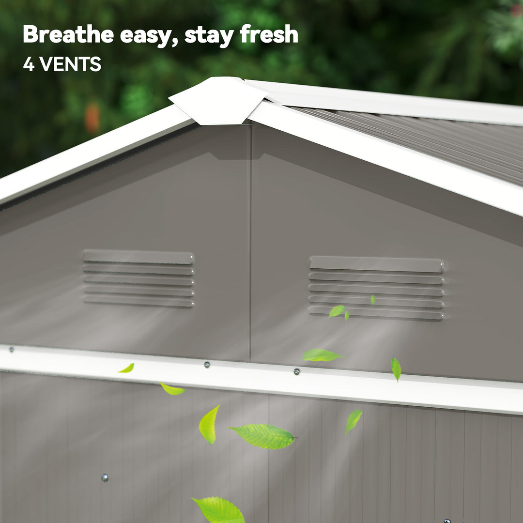 Outsunny 6.5x3.5ft Metal Garden Storage Shed for Outdoor Tool Storage with Double Sliding Doors and Vents, Grey