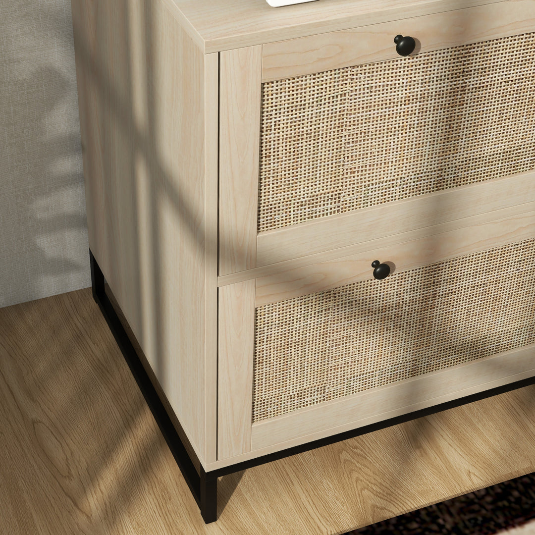 Vinsetto 2-Drawer Filing Cabinet with Lock, Rattan File Cabinet with Adjustable Hanging Bar, Natural