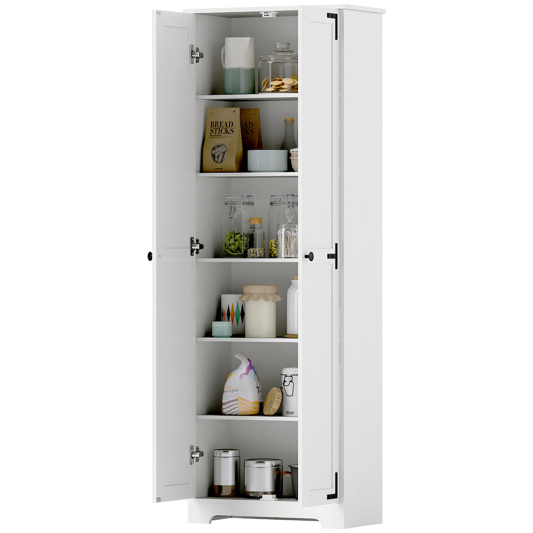 HOMCOM 67" Farmhouse Pantry Cabinet with 2 Doors, Tall Storage Cabinet with Adjustable Shelves, Distressed White