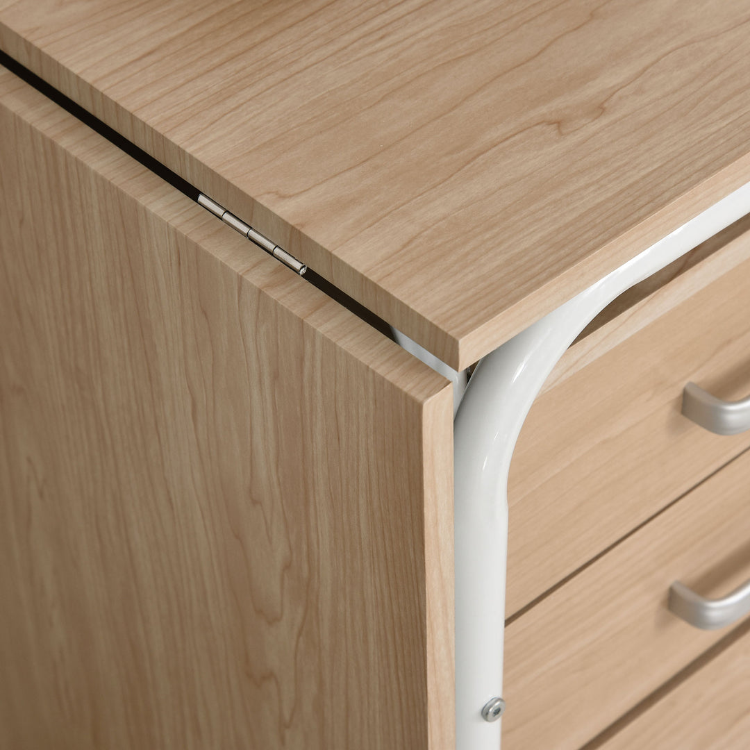 HOMCOM Foldable Computer Desk with Drawers, Executive Student Table with Storage Shelf, 6 Wheels for Bedroom Home Office Workstation, Natural