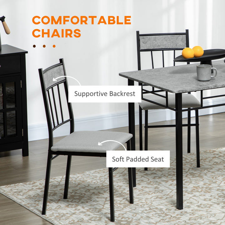 HOMCOM 5 Pieces Diner Tables Dining Room Sets for 4 People with Marble Effect Tabletop Padded Chairs and Metal Frame Grey