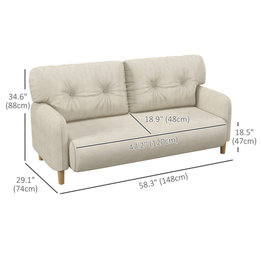 HOMCOM 58" 2 Seat Sofa, Modern Love Seats Furniture, Upholstered 2 Seater Couch, Solid Wood Frame, Beige
