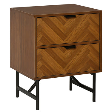 HOMCOM Bedside Table, Nightstand for Bedroom, End Side Table Dresser Storage with 2 Drawers, Walnut Brown