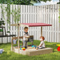 Outsunny Kids Sandbox with Cover Kitchen Playset Toys, Wooden Sand Box with Seat, Storage, for 3-7 Years Old, Grey