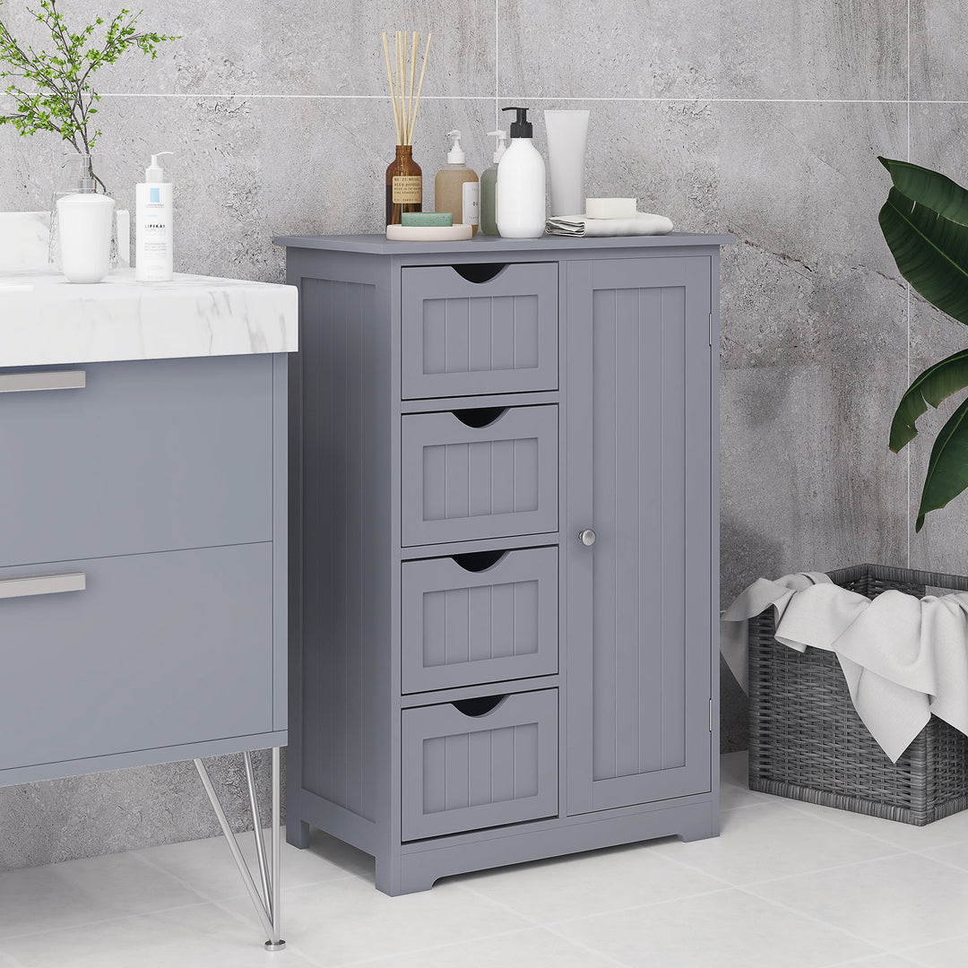 kleankin Bathroom Storage Cabinet, Floor Cabinet with Adjustable Shelf and 4 Drawers, Side Cabinet for Washroom, White