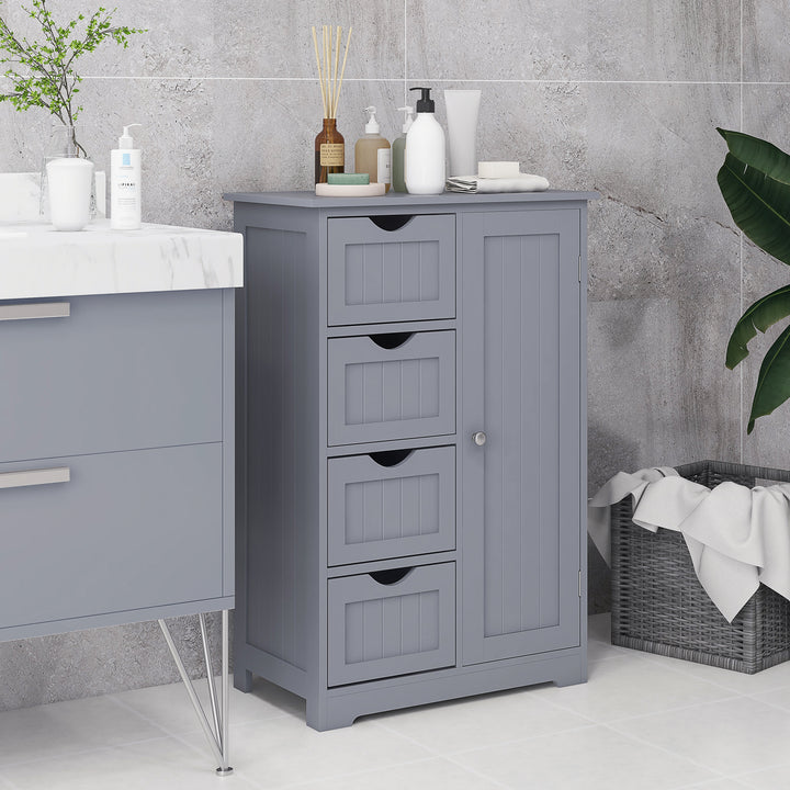 kleankin Bathroom Storage Cabinet, Floor Cabinet with Adjustable Shelf and 4 Drawers, Side Cabinet for Washroom, White