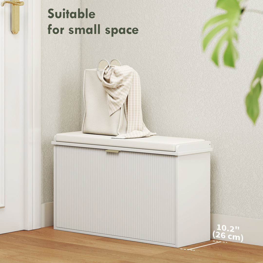 HOMCOM Entryway Bench with Padded Seat and Flip-Drawers, Holds up to 265lbs, Shoe Storage Bench for 8 Pairs of Shoes, White