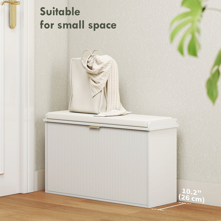 HOMCOM Entryway Bench with Padded Seat and Flip-Drawers, Holds up to 265lbs, Shoe Storage Bench for 8 Pairs of Shoes, White