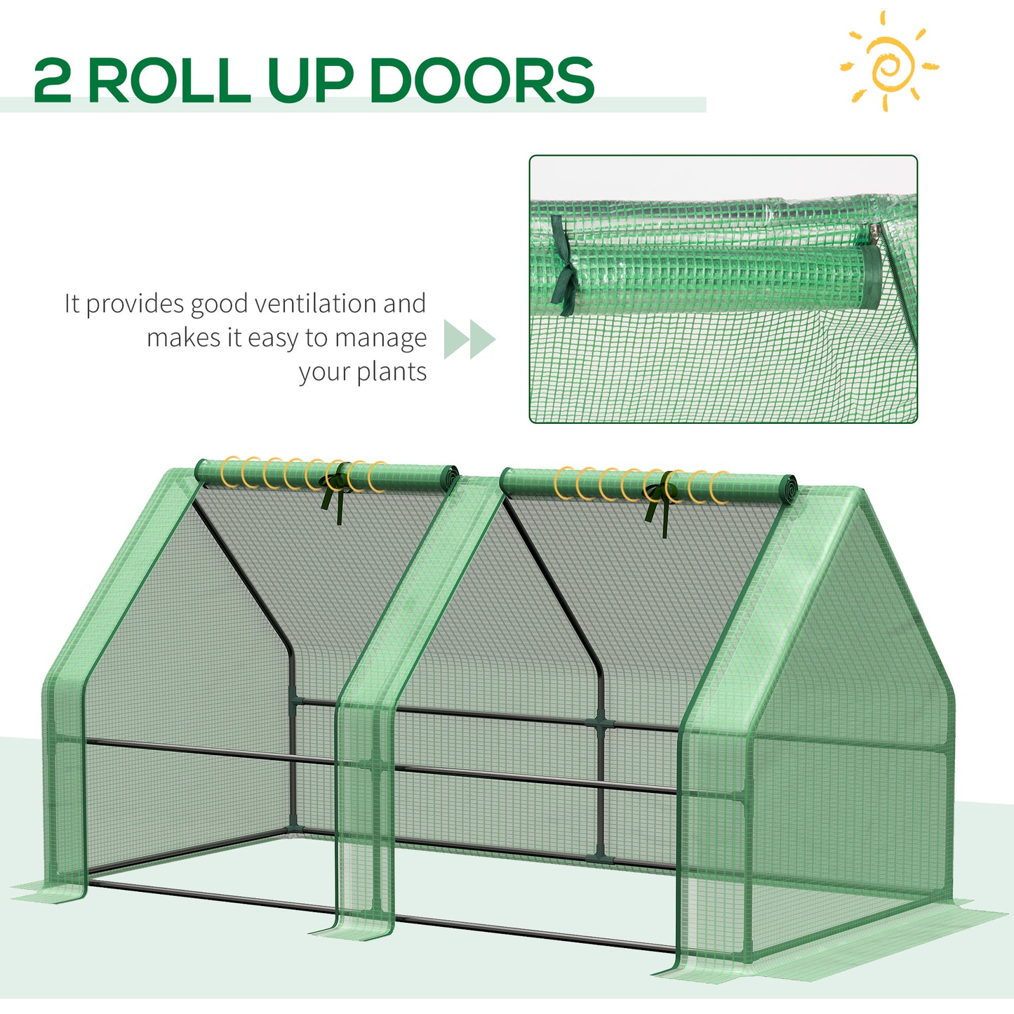 Outsunny 6' x 3' x 3' Portable Tunnel Greenhouse Outdoor Garden Mini with Large Zipper Doors & Water/UV PE Cover Green