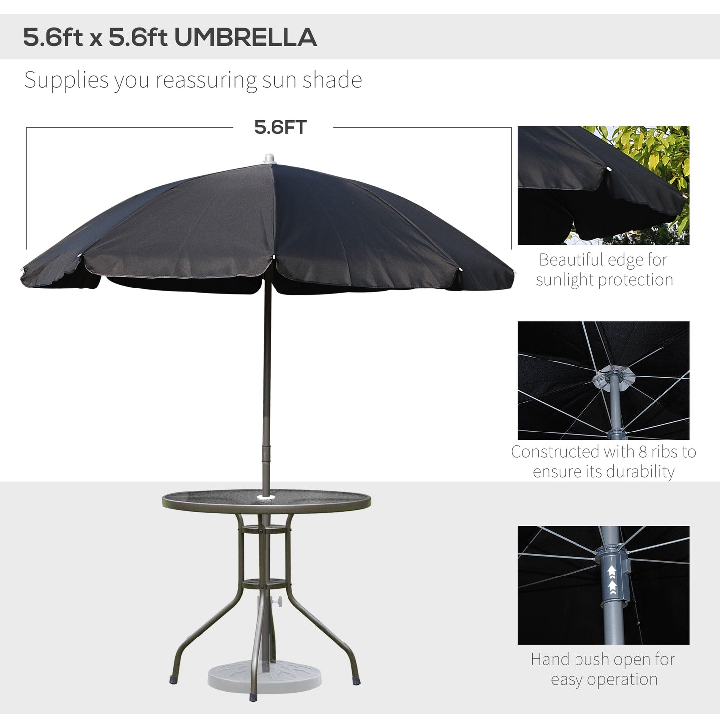 Outsunny 6 Pieces Outdoor Dining Set for 4 with Umbrella Patio Outdoor Furniture Set with Round Table 4 Folding Chairs Black