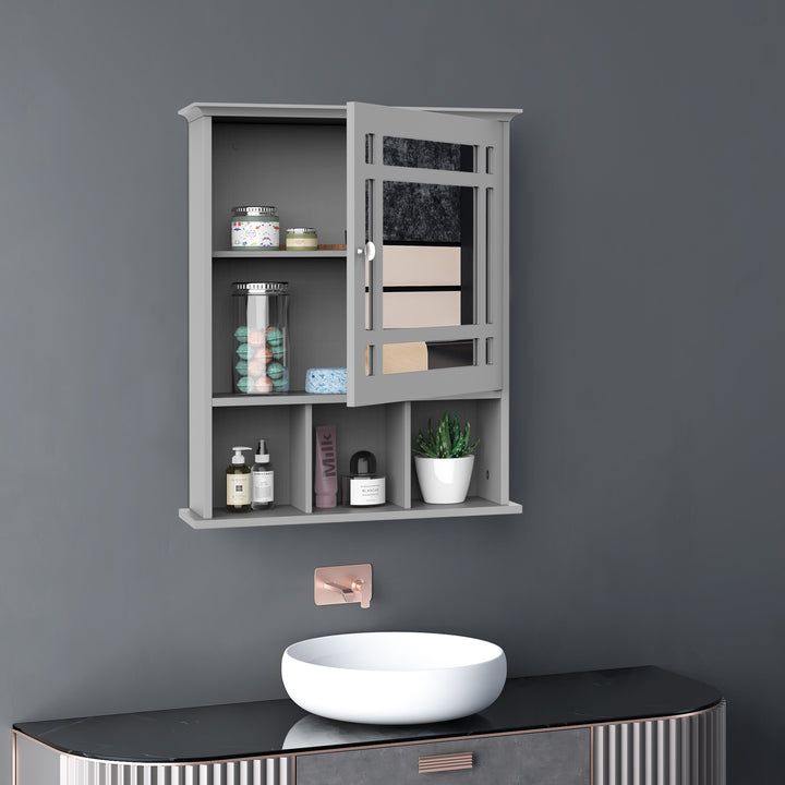 kleankin Bathroom Cabinet Wall Mount with Mirror Door 3 Shelf Organizer for Bathroom, Kitchen, Bedroom, Grey