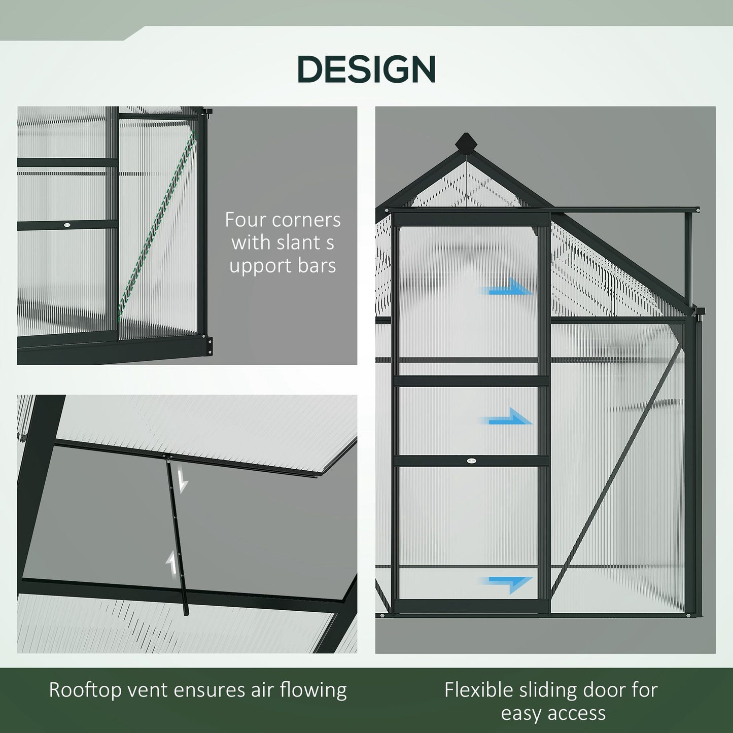 Outsunny 6.2' x 6.3' x 6.6' Clear Polycarbonate Greenhouse, Large Walk-In Green House Garden, Plants Grow, Galvanized Sheet  Frame w/ Slide Door