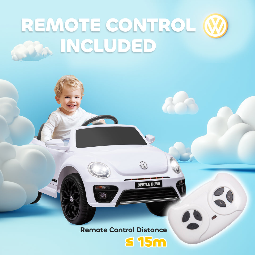 Qaba 12V Volkswagen Beetle Licensed Electric Car for Kids w/ Remote Control, 4 Spring Suspension Wheels, Soft Start, White
