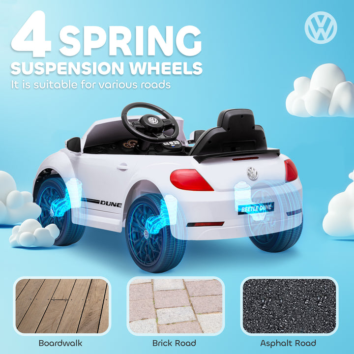 Qaba 12V Volkswagen Beetle Licensed Electric Car for Kids w/ Remote Control, 4 Spring Suspension Wheels, Soft Start, White