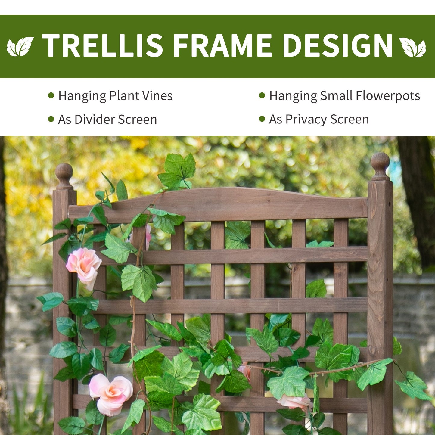 Outsunny Raised Garden Bed with Trellis, Wood Planter Box for Garden, Free Standing Flower Bed, 25.2" x 11" x 47.2" Brown