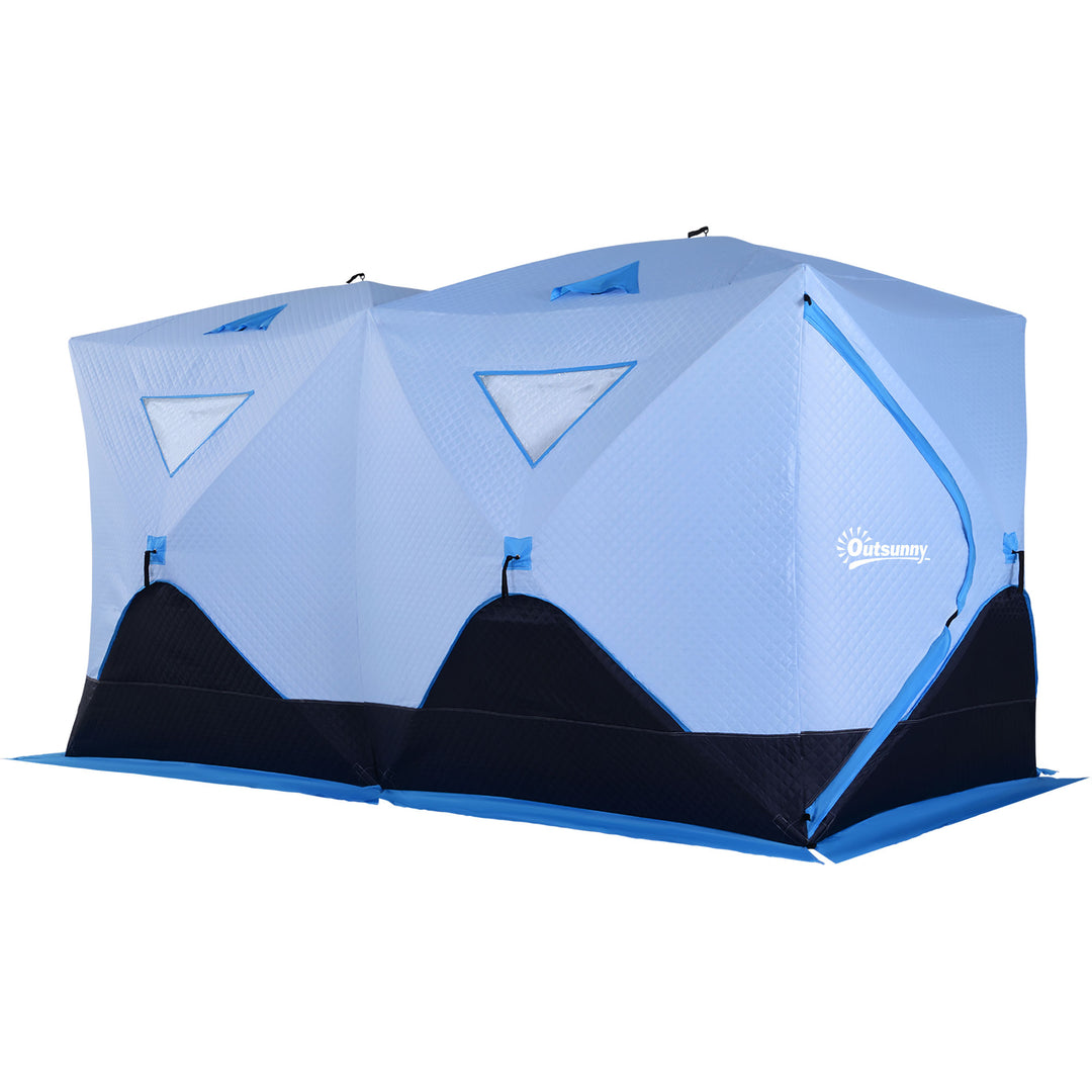 Outsunny 8-Person Insulated Ice Fishing Tent Shelter with Ventilation Windows and Carry Bag, for -22℉, Blue