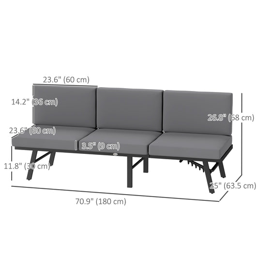 Outsunny 3-in-1 3-Seater Outdoor Sofa, Lounge Chair with 5-Position Adjustable Back, Patio Loveseat with Folding Table, Grey