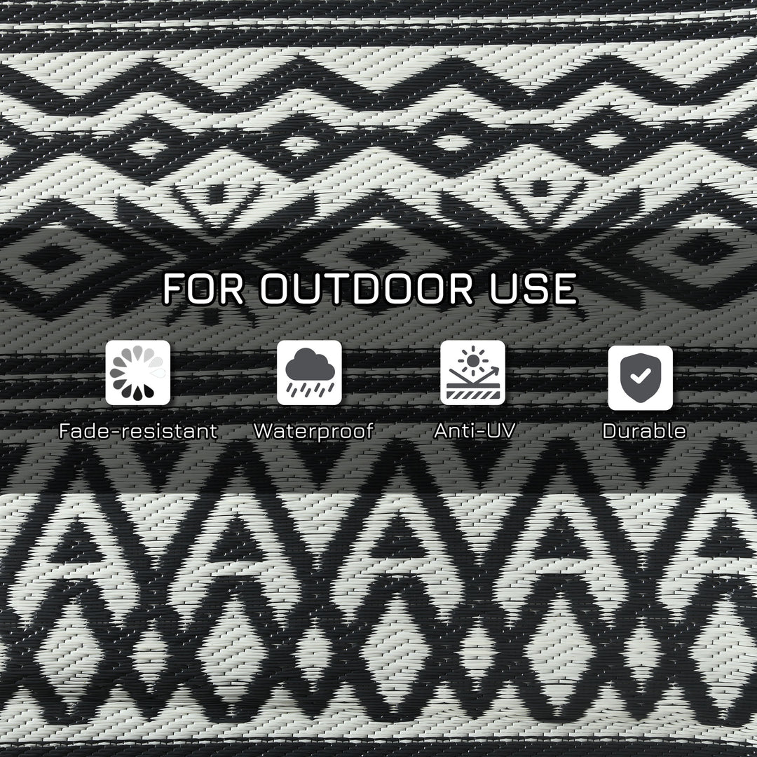 Outsunny Reversible Outdoor Rug Waterproof Plastic Straw RV Rug with Carry Bag, 9' x 12', Grey and Cream White Boho