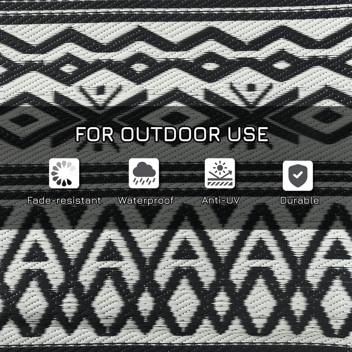 Outsunny Reversible Outdoor Rug Waterproof Plastic Straw RV Rug with Carry Bag, 9' x 12', Grey and Cream White Boho