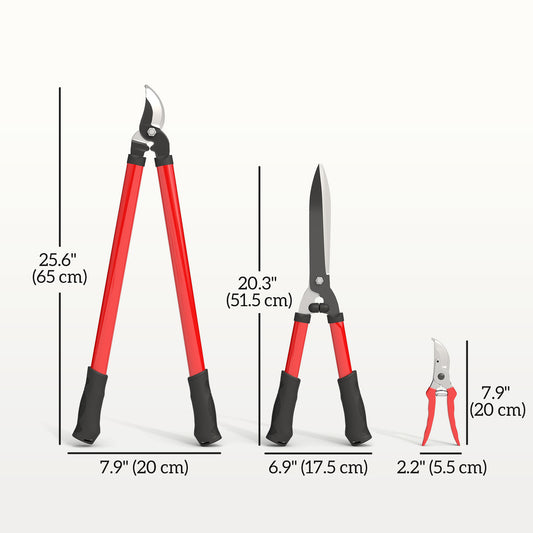 Outsunny 3 Pcs Pruning Shears Set with Hedge Shears, Lopper and Garden Secateurs, Garden Scissors Pruners for Gardening