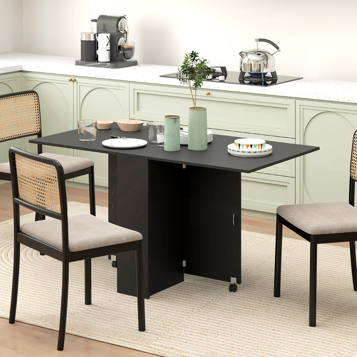 HOMCOM Extendable Dining Table, Collapsible Folding Table w/ 2-tier Shelves and Rolling Casters, Grey