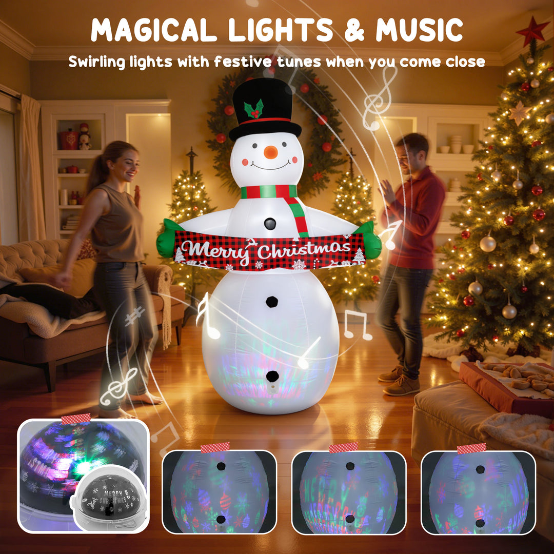 Outsunny 7FT Christmas Inflatables Snowman with Motion-Activated Music and Projector LED Light, Blow Up Inflatable Decoration
