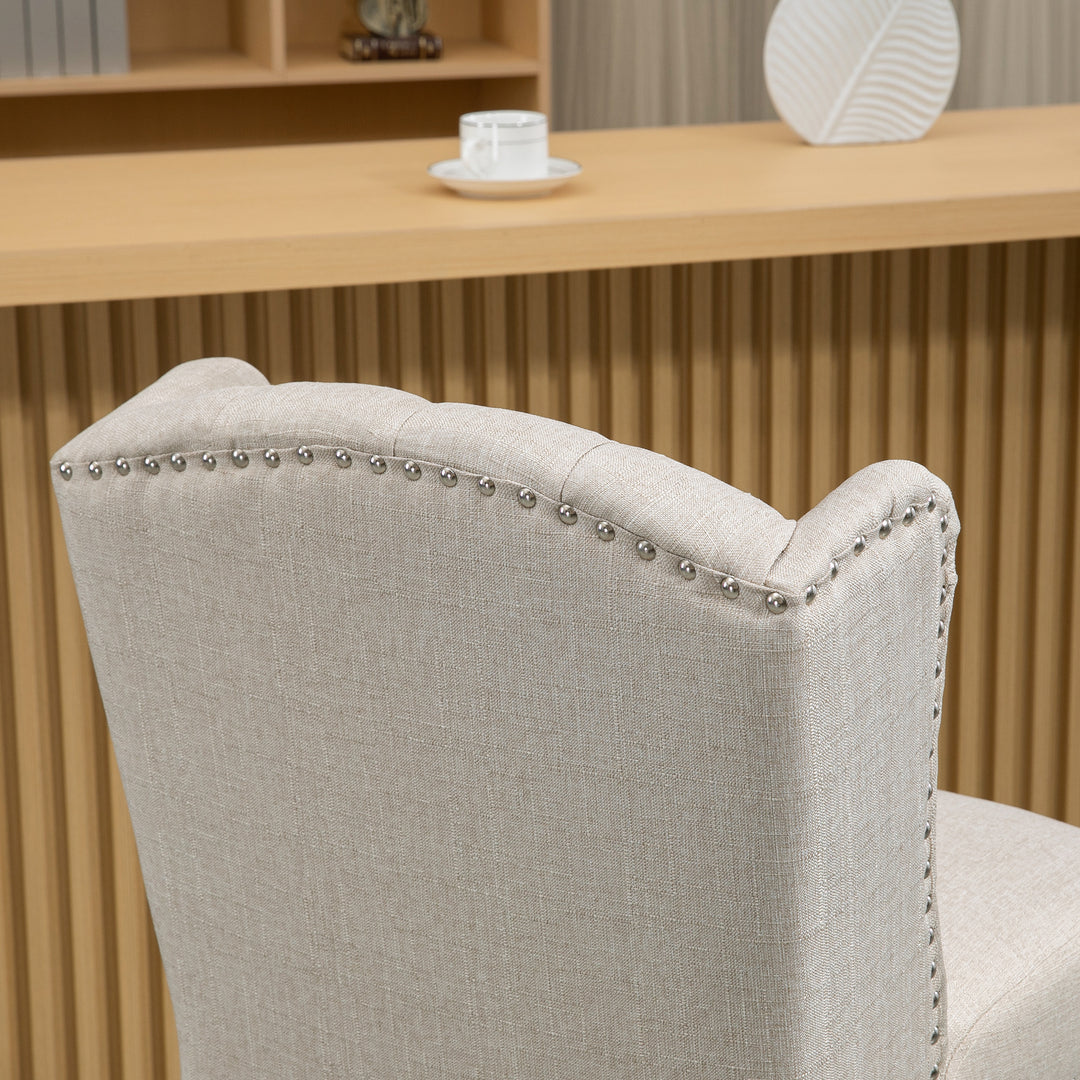 HOMCOM Counter Height Bar Stools Set of 2, Upholstered Bar Chairs with Nailhead Backrest and Footrest, Charcoal Grey