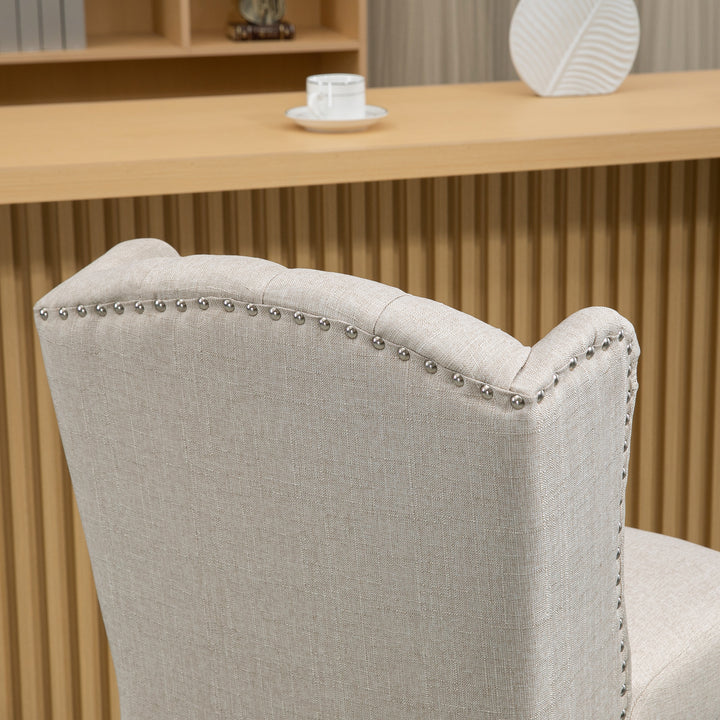 HOMCOM Counter Height Bar Stools Set of 2, Upholstered Bar Chairs with Nailhead Backrest and Footrest, Charcoal Grey