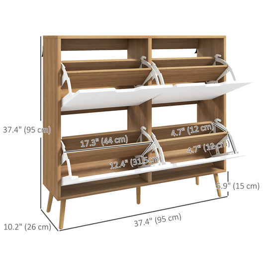 HOMCOM Shoe Storage Cabinet with 4 Flip Drawers and Adjustable Shelf, Shoe Cabinet for 8-16 Pairs of Shoes, Natural