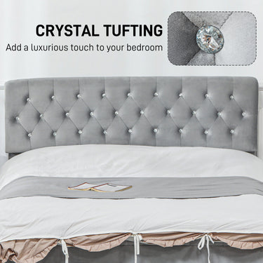 HOMCOM Full Bed Frame with Headboard, Double Bed Frame with 2 Drawers, No Box Spring Needed, Easy Assembly, Light Grey