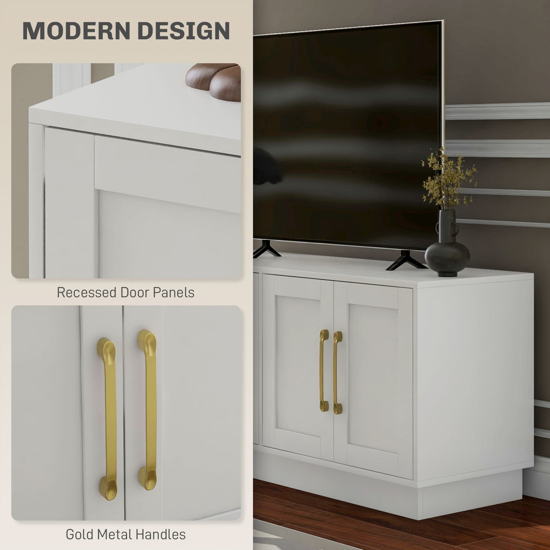 HOMCOM Modern TV Stand for up to 55" TV, TV Cabinet with 4 Soft Hinged Doors, 4 Cable Holes and 2 Adjustable Shelves, White