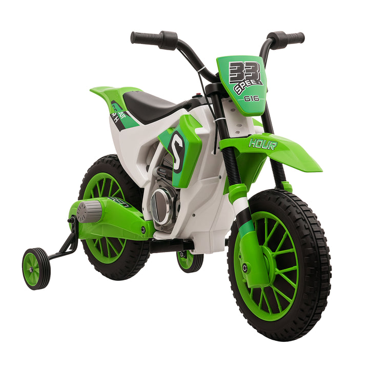 Aosom Kids Dirt Bike Battery-Powered Ride-On Electric Motorcycle with Charging 12V Battery, Training Wheels Green