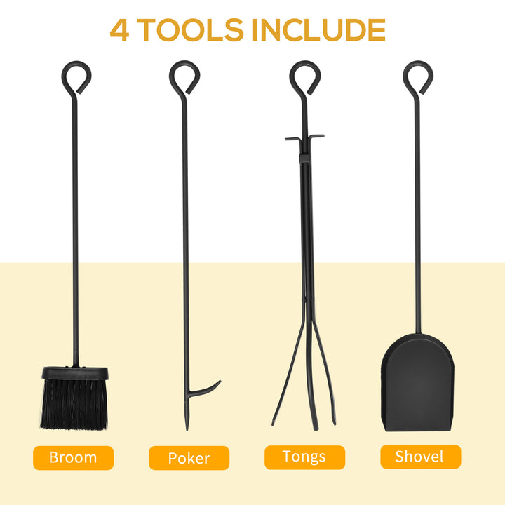 HOMCOM Firewood Rack with 4 Tools, Log Holder for Fireplace, Outdoor Indoor Wood Storage Stacker, 18.1" x 11.8" x 27.6", Black