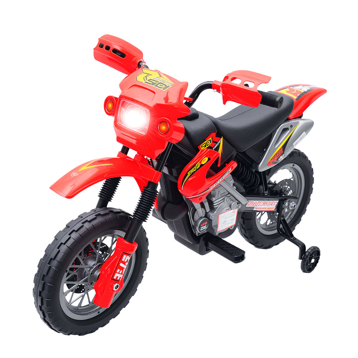 Aosom 6V Kid Electric Ride On Motorcycle Powered Dirt Bike Battery Scooter For 3-6 Year Old Kids Toddlers W/ Training Wheels Red