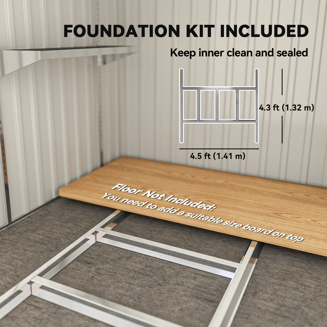 Outsunny 5x7 Garden Shed, Lean-to Metal Storage with Foundation, Sliding Door & 2 Vents for Garden Tools, White