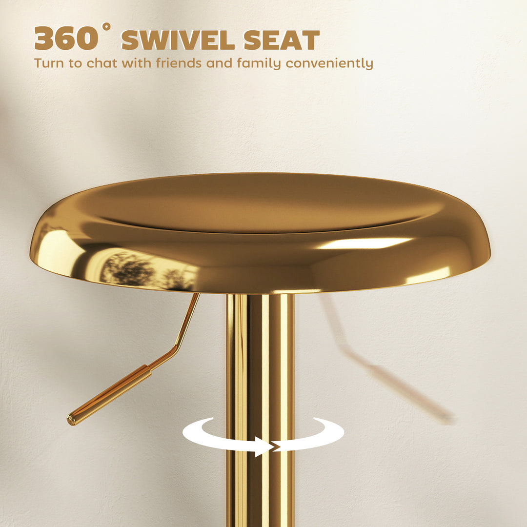 HOMCOM Steel Bar Stools Set of 2, Adjustable Counter Height Round Breakfast Barstools, Industrial Swivel Bar Chairs, Silver