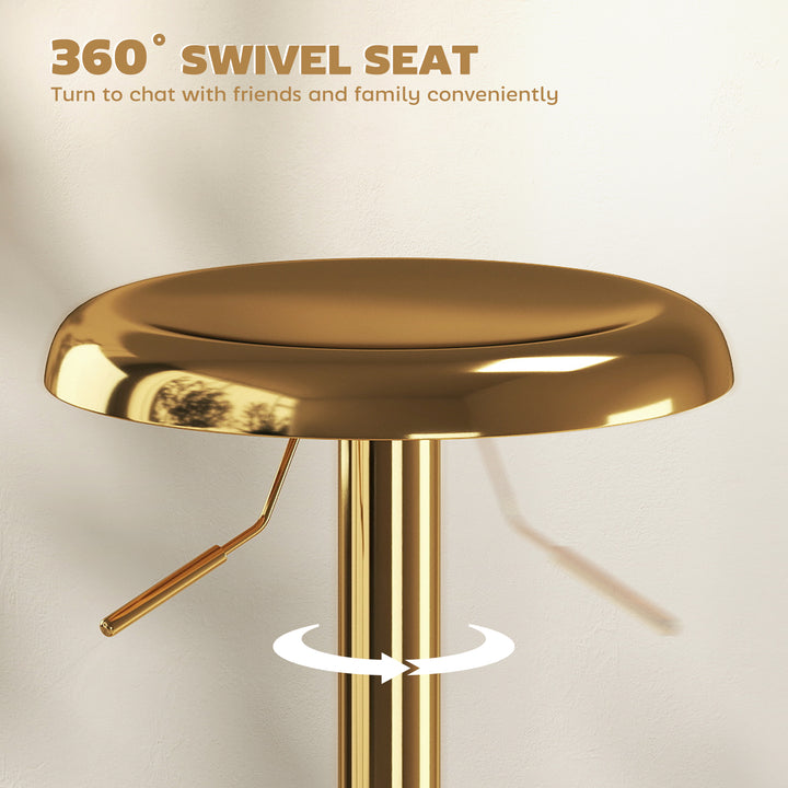 HOMCOM Steel Bar Stools Set of 2, Adjustable Counter Height Round Breakfast Barstools, Industrial Swivel Bar Chairs, Silver