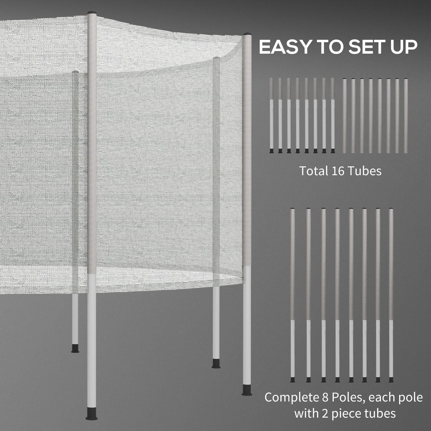 Soozier 14FT Enclosure Trampolining Bounce Safety Accessories Trampoline Net with 8 Poles, Grey